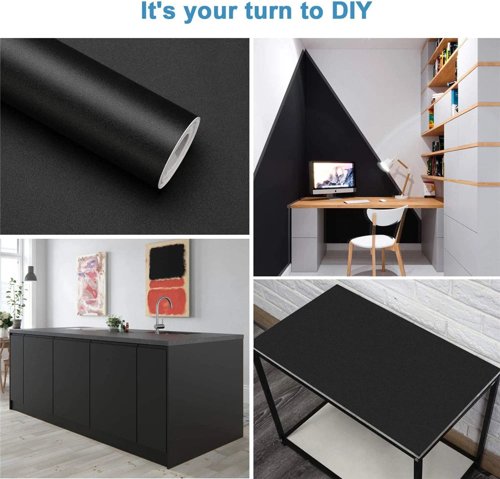 55CM Width Matte Wallpaper Black Waterpoof Vinyl Self-Adhesive Stickers for Wall Furniture Livingroom Contact Paper Home Decor